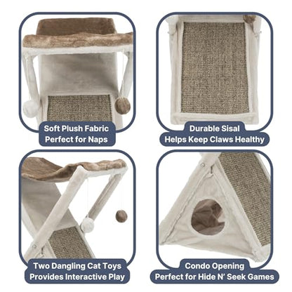 TRIXIE Miguel Fold and Store Cat Hammock, Indoor Cat Furniture with Dangling Toys, Scratching Pad, and Cave, Taupe/Light Gray - color: Greige