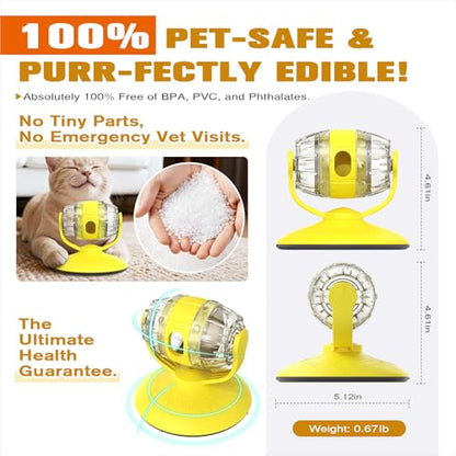 Rotating Interactive Cat Treat Dispenser Toy - Slow Feeder Puzzle for Indoor Cats-Yellow - color: Yellow
