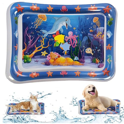 2 Pieces Upgraded Thickened Cat Water Mat,Interactive Cat Toy for Indoor Cats to Exercise, Hunting,Swatting, Anti-Scratch Leak Proof Foldable Water Sensory Play Mat with Fish for Pet Play