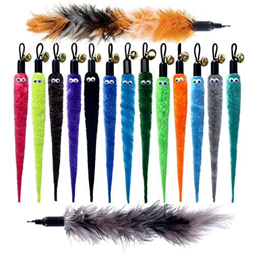 Cat Wand Toy Refills 15PCS with Bells, Interactive Durable Worm Attachments for Indoor Cats, Safe Teaser Replacement Cat Toys - color: 15 Pcs Worm Refills