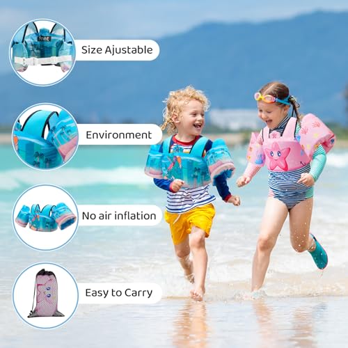 Toddler Swim Vest Floaties for 22-66 lbs / 2-6 Y Kids Swim Jacket with Adjustable Safety Buckle Arm Wings Swim Training for Boys and Girls Beach Boating Pool Floats - color: Dinosaur