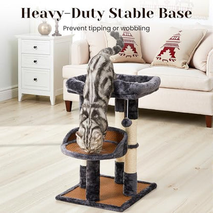 Fansafurn Multi-Level Cat Tree for Indoor Cats, Modern Cat Tower with Double Beds & Scratching Posts, 27 in Cute Cat Tree for Large Cats and Kitten, Small Cat Climbing Tower with Hanging Toys, Grey - color: Grey