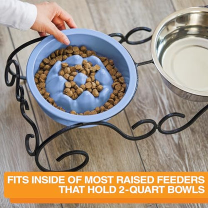 The Niner Slow Feed Bowl - Raised Peaks Slow Down Pets Eating - Fits Elevated Feeders Including Neater Feeder Large Sizes - Gentle on Teeth and Gums - Holds up to 2 Cups (Blue) - color: Blue