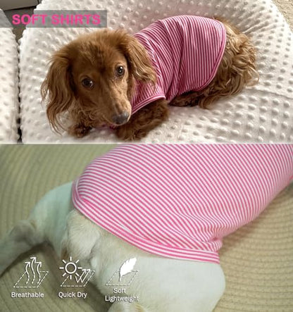 Dog Shirt,Combed Cotton T-Shirts,Soft Cool Boy Girl Tee for Small Dogs Kitty Puppy Chihuahua,Pink Rose Striped S - color: Pink & Rose Striped, size: Small