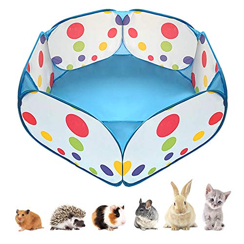 Portable Small Animals Playpen, Outdoor/ Indoor Pop Open Pet Exercise Fence, Guinea Pig Accessories Metal Wire Yard Fence C&C Cage Tent for Rabbits, Hamster, Chinchillas and Hedgehogs (Blue) - color: Blue, size: M 3.77ft x 14.9in