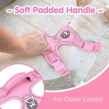 PoyPet No Pull Dog Harness and 5 Feet Leash Set, Release on Neck Reflective Adjustable Pet Vest, Front & Back 2 D-Ring and Soft Padded Pet Harness with Handle for Small to Large Dogs(Pink,S) - color: Light Pink, size: S