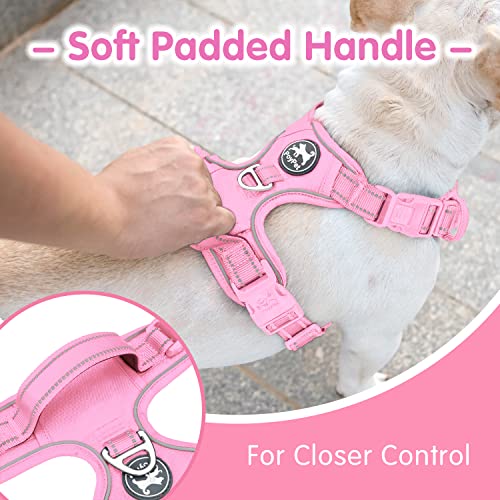 PoyPet No Pull Dog Harness and 5 Feet Leash Set, Release on Neck Reflective Adjustable Pet Vest, Front & Back 2 D-Ring and Soft Padded Pet Harness with Handle for Small to Large Dogs(Pink,M) - color: Light Pink, size: Medium