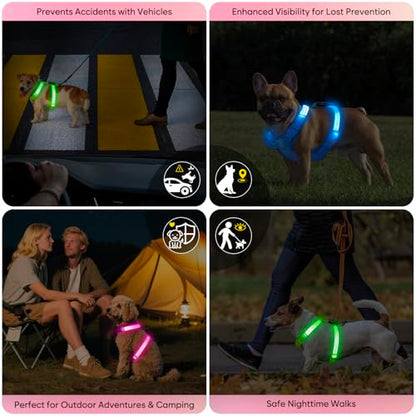 Light Up Small Dog Harness, LED Rechargeable Harness for Small Sized Dog, No Pull Reflective Adjustable Dog Vest Harness with Soft Light, Glow-in-The-Dark for Night Safety Walking (Pink)
