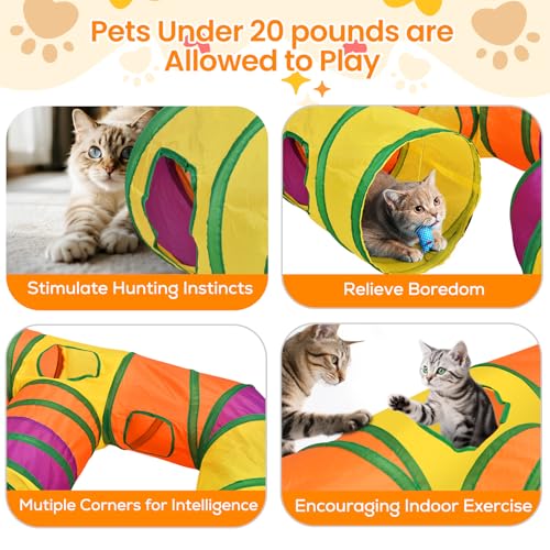 Petizer H-4-Way Collapsible Cat Tunnels for Kittens Indoor Entertainment, Washable Cute Cat Tube Toys with Interactive Playing Balls,Tear-Resistant Pet Tube, Cats, Kitten, Kitty, Puppy, Rabbit