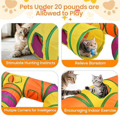 Petizer H-4-Way Collapsible Cat Tunnels for Kittens Indoor Entertainment, Washable Cute Cat Tube Toys with Interactive Playing Balls,Tear-Resistant Pet Tube, Cats, Kitten, Kitty, Puppy, Rabbit