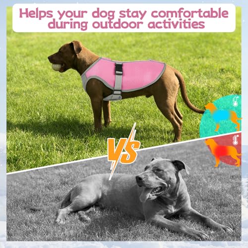 FUAMEY Dog Cooling Shirt Hot Weather, Breathable Cooling Vest for Doggies Walking, Reflective Trim Summer Jacket with Leash Hole and Adjustable Fit, Pink, XL - color: Pink, size: X-Large