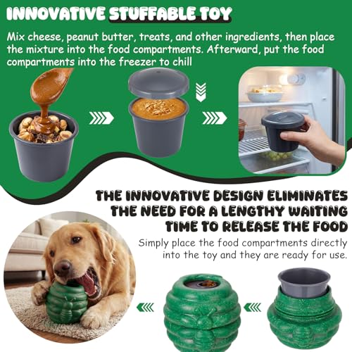 Gemscream 1 Pack Large Dog Toys for Aggressive Chewers, Dog Treat Dispensing Toy to Keep Them Busy, 2-in-1 Fillable Holder with 2 Cups and Food-Dispensing Lids for Large Medium (Green) - color: Green