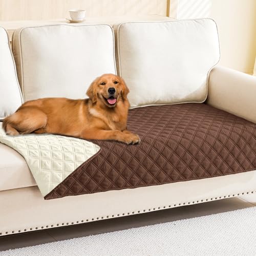 Smiry Waterproof Dog Bed Cover Pet Blanket, Soft Washable Dog Blanket for Furniture Bed Couch Sofa Reversible, Checkered (40"x70", Brown/Beige) - color: Brown/Beige, size: 40x70 Inch