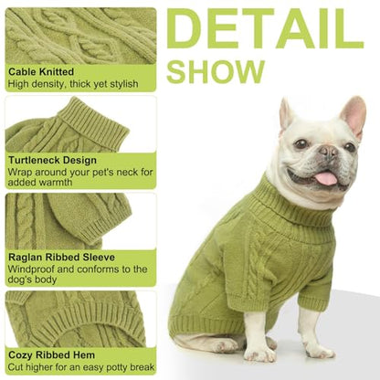 BEAUTYZOO Small Dog Sweater-Dog Sweatshirt Pullover Cable Knit Wear Classic Turtleneck Thick Cold Weather Clothes for Small Dogs, Medium Dogs, Puppies,Green Cable M (Back: 16", Chest: 21", Neck: 13") - color: Green Cable, size: M (Back: 16", Chest: 21", N