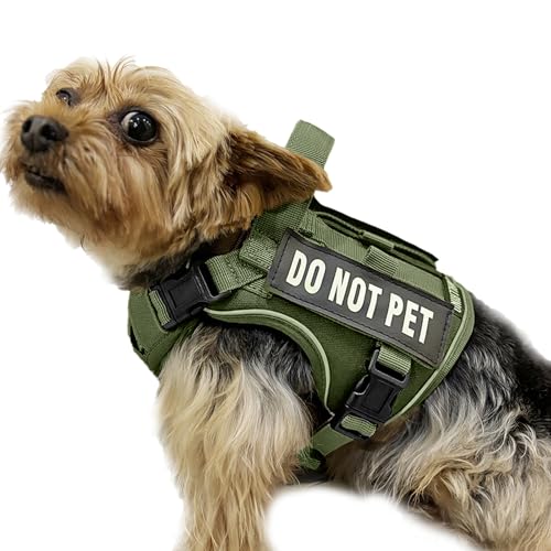 Tactical Dog and Cat Harness for XS and Small Puppy, Air Pet Vest No Pull with Reflective Do Not Pet Patches, Breathable Dog Molle Vests for Training Walking Hunting Green - color: Green, size: S