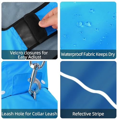 Mile High Life Dog Raincoat, Adjustable Waterproof Pet Rain Jacket, Reflective Hooded Poncho for Small Medium Large Dogs, Lightweight Breathable Pet Rain Coat (Blue,M Chest 22"-28") - color: Blue, size: Medium