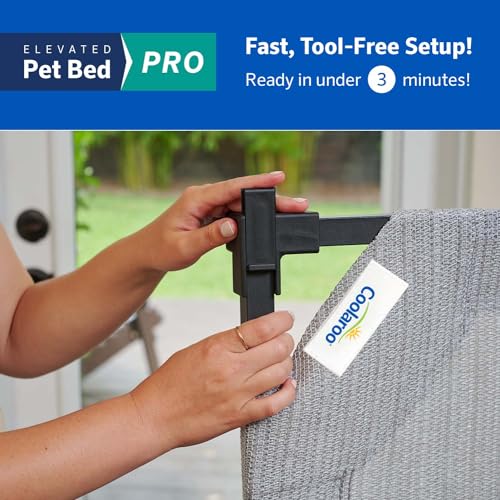 Coolaroo Pro Elevated Dog Bed - Low-Profile Access, Moisture-Resistant Cover, Breathable Fabric & Tool-Free Setup, Steel Gray, Large - color: Steel Grey, size: Large