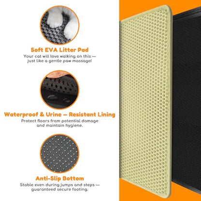 Extra Large Waterproof Cat Litter Mat - New 31x24 Inch Honeycomb Double Layer Traps Litter, Waterproof & Non-Slip Floor Protector, Easy Clean, Odor-Free, Cream - color: Cream