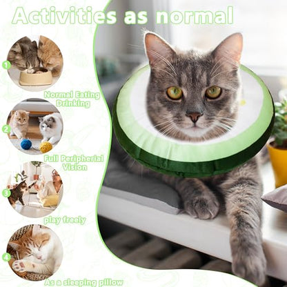 Cat Cone Collar Soft, Adjustable Cat Recovery Cone to Stop Licking, Cute Kitten Donut Collar After Surgery, Elizabethan Collars for Kittens, Lightweight Cats Neck Cones (Cucumber, Small) - color: Cucumber, size: Small