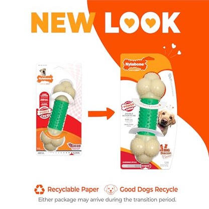 Nylabone Double Action Bone Power Chew Toy for Dogs, Dog Toys for Aggressive Chewers, Bacon Flavor, X-Large - 50+ lbs, 1 Count - size: X-Large