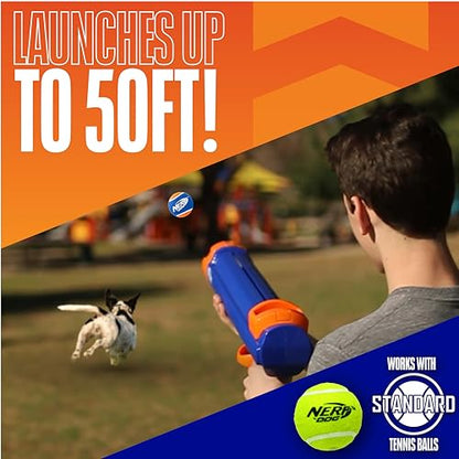 Nerf Dog Tennis Ball Blaster Dog Toy Blue/Orange, 16 Inch Compact Blaster with 1 Ball - size: 16 in Compact Blaster with 1 Ball
