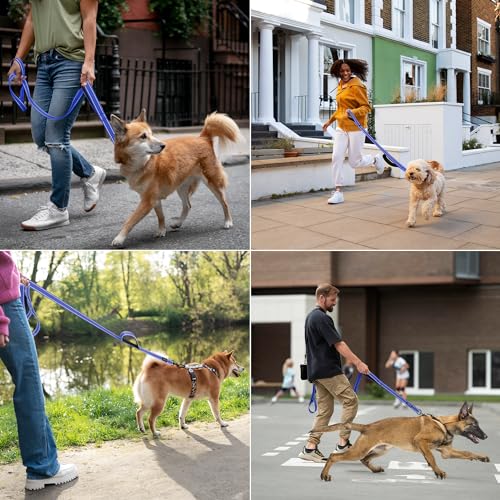 6 Foot Blue Dog Leashes for Large Medium and Small Breed Dogs That Pull,Reflective Nylon Heavy Duty Dog Leash with 2 Comfortable Padded Traffic Handles and Car Seat Belt for Walking and Training - color: Navy blue