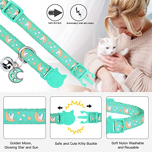 Baeuppit 2Pcs Breakaway Cats Collars Cat Collars for Boy & Girl Cats Adjustable Kitten Collars with Bell,Pink+Teal - color: Pink+Teal, size: 7.0-10.7''