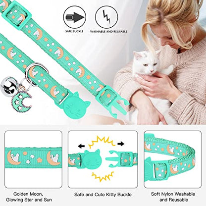 Baeuppit 2Pcs Breakaway Cats Collars Cat Collars for Boy & Girl Cats Adjustable Kitten Collars with Bell,Pink+Teal - color: Pink+Teal, size: 7.0-10.7''