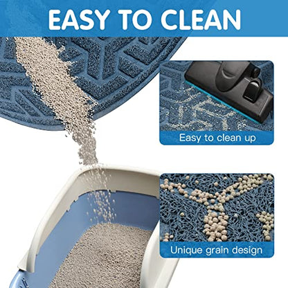 UPSKY Cat Litter Mat, Litter Trapping Mat Soft on Kitty Paws, Large Litter Box Mat 35" x 24" Scatter Control for Indoor Cats Waterproof and Extra Large Pretty Litters Carpet - color: D-Blue