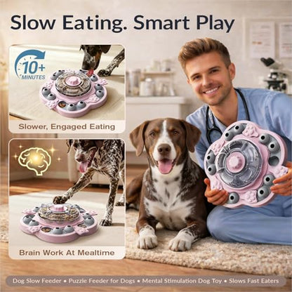 Dog Puzzle Toy, 3 Levels of Step-by-Step Challenge, Spin-to-Release Treat Dispenser, Slow Feeder & Mental Stimulation Enrichment Toy for Small Medium Large Dogs - color: Pink