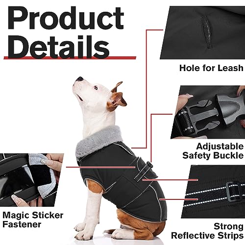 Lelepet Warm Dog Coats for Small Dogs Waterproof Dog Jacket Reflective Pet Fleece Vest Windproof Cold Weather Coats with Adjustable Buckle & Leash Hole, Black, S - color: Black, size: S