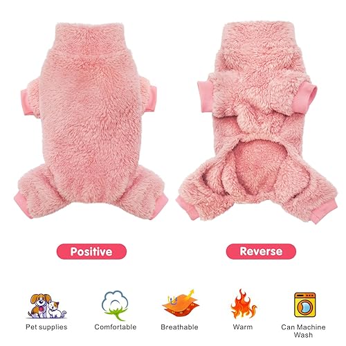 Idepet Velvet Dog Pajamas, Turtleneck Dog Sweater Fuzzy Plush Onesie Soft Cat Apparel Pet Clothes Winter Outfit Doggy Pjs Puppy Jumpsuit for Small Dogs Cats (Pink,XS) - color: Pink, size: X-Small