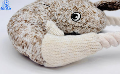 Rustic Knit Horned Tugger Dog Toy - Plush & Rope Tug Toy for Dogs | Knitted Chew Toy with Hemp Rope Loop | Safe Embroidered Eyes | Tug of War Fetch Toy for Small Medium Dogs