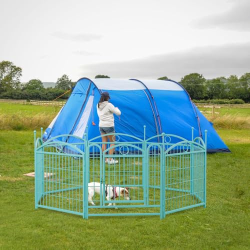Heavy-Duty Foldable Metal Dog Playpen for Indoor and Outdoor Use – Sturdy Pet Exercise Pen with Secure Door and Easy Assembly (Blue + Iron)