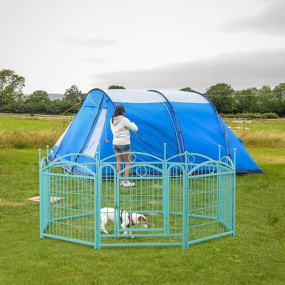 Heavy-Duty Foldable Metal Dog Playpen for Indoor and Outdoor Use – Sturdy Pet Exercise Pen with Secure Door and Easy Assembly (Blue + Iron)