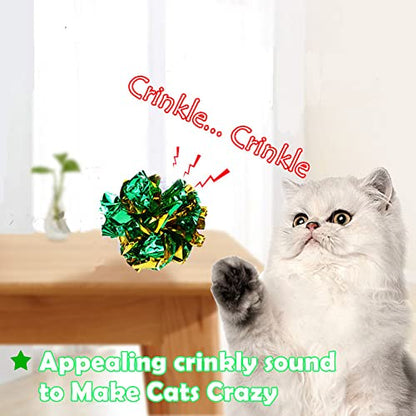 Mylar Crinkle Balls Cat Toys Interactive Crinkle Cat Toy Balls Independent Pet Kitten Cat Toys for Fat Cats Kittens Exercise, Soft and 2.36 to 2.5-Inch (24 Pack) - size: 24 Pack