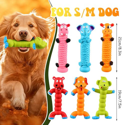 Hiboom 6 Pcs 8" Latex Squeaky Dog Toys Soft Rubber Dog Chew Toy Animal Standing Stick Puppy Fetch Interactive Play Gift for Pets Small Medium Large Dogs