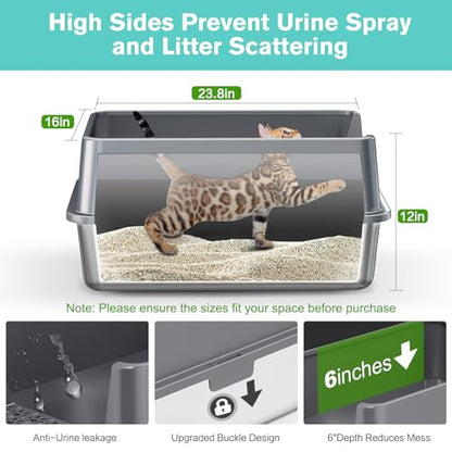 2PACK Stainless Steel Cat Litter Box with High Sides Lid, Extra Large XL Litter Box for Big Cats, Metal Kitty Litter Boxes with Anti-Leakage Enclosure,Non-Stick,Odorless,Scoop Included - color: 2PK-Dark Grey