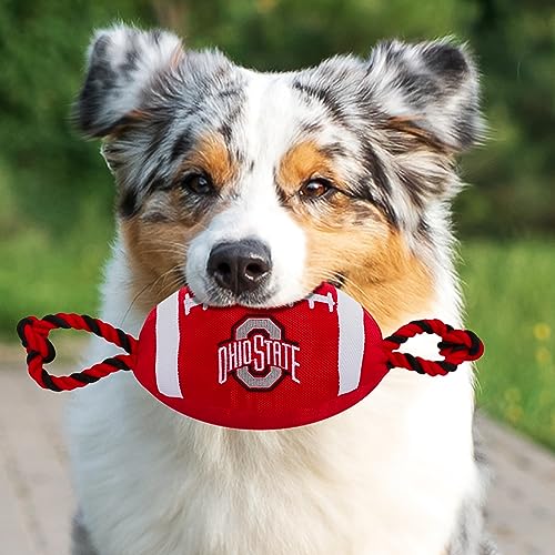 Pets First NCAA Ohio State Buckeyes Football Dog Toy, Tough Quality Nylon Materials, Strong Pull Ropes, Inner Squeaker, Collegiate Team Color (OH-3121) - color: Ohio State Buckeyes