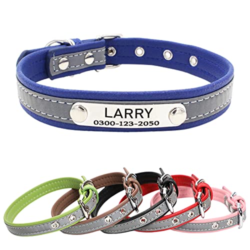 Personalized Reflective Dog & Cat Collar with Silent ID Tag, Custom Engraved Pet Name & Phone Number, Ultra Soft Microfiber, No-Jingle Safety Collar for Small Medium Large Dogs - color: Blue, size: XL: 16-20" (Fit 51-79 lb)