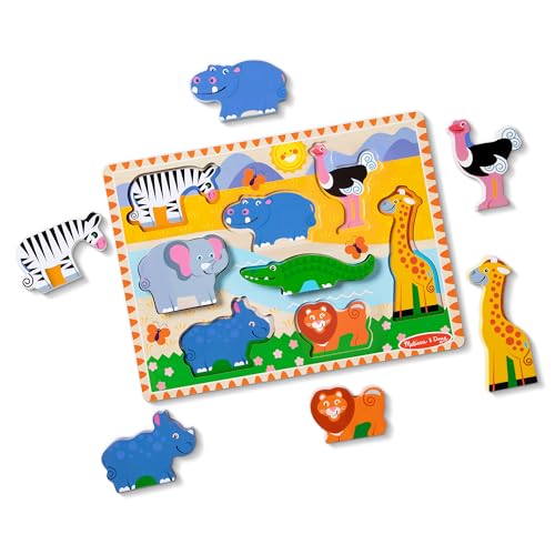 Melissa & Doug Safari Wooden Chunky Puzzle (8 pcs), Educational Screen Free Activity for Toddler, Preschoolers and Kids Ages 2+ - FSC Certified - style: Safari