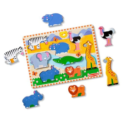 Melissa & Doug Safari Wooden Chunky Puzzle (8 pcs), Educational Screen Free Activity for Toddler, Preschoolers and Kids Ages 2+ - FSC Certified - style: Safari