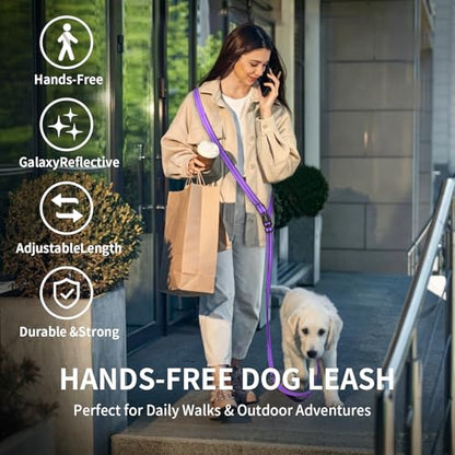 Hands Free Dog Leash by Kazazoo, Adjustable 6-9 FT Waist & Crossbody Leash with Quick Off Buckle, Reflective Stitches for Walking, Jogging,Medium to Large Dogs & Puppies Purple-L - color: Purple, size: L