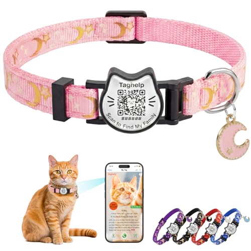 Star and Moon QR Code Cat Collar - Breakaway Safety Reflective Collar with Custom Engraved Tag, Adjustable Personalized Kitten Collar for Pet Tracking & Contact Info, Includes & Secure Buckle(Pink) - color: Pink, size: Collar Only