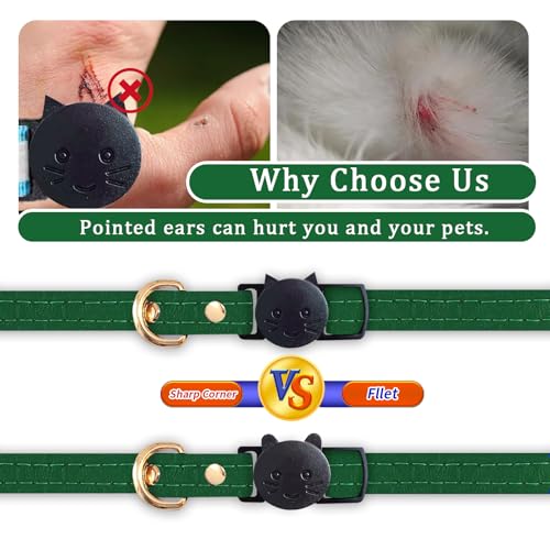 Cat Collar Breakaway with D-Ring and Safety Buckle, Adjustable, Soft Sheep Leather and Lightweight for Kittens and Small Pets(Neck Fit 7.5"-11", Green) - color: Green（7.5" - 11"）