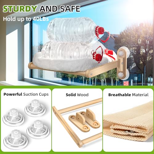 NUNU LAB Cat Window Perch, Cat Hammock for Window W/4 Strong Suction Cups, Sturdy Solid Wooden Frame and Soft Dual Purpose Cover, Beds for Indoor