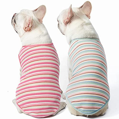 Dog Shirts Vest Cotton Striped T-Shirt, Sleeveless Stretchy Pet Clothes for Small Dogs, 2-Pack Soft Breathable Puppy Tank Top Cat Tee (XX-Large, Pink,Rose) - color: Pink,Rose, size: XX-Large