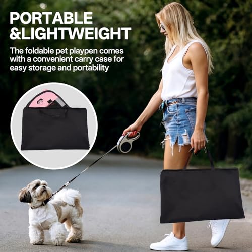 Dog Cat Playpen,Portable Foldable Tent- Pet Outdoor Exercise Crate Cage for Medium Dogs,Travel Camping Use for Small Animals with Carrying Case,Indoor Kennel for Sleeping(Pink,M) - size: Medium