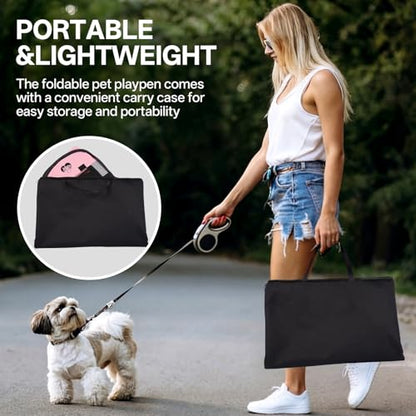 Dog Cat Playpen,Portable Foldable Tent- Pet Outdoor Exercise Crate Cage for Medium Dogs,Travel Camping Use for Small Animals with Carrying Case,Indoor Kennel for Sleeping(Pink,M) - size: Medium