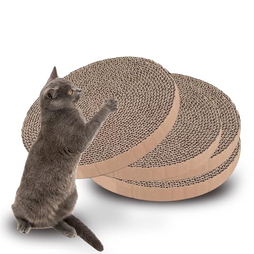 Extra Large Round Cat Scratcher Refill Pads - 15.7 Inch Diameter, 1 Inch Thick, Cardboard Scratching Board Replacement for Cats, 4 Pack - color: 4-Pack Refills
